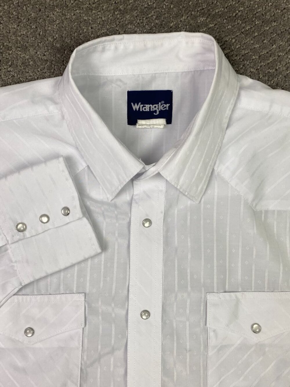 Vintage Wrangler Pearl Snap Shirt Mens XXL White Western Ghost Stripe Geometric